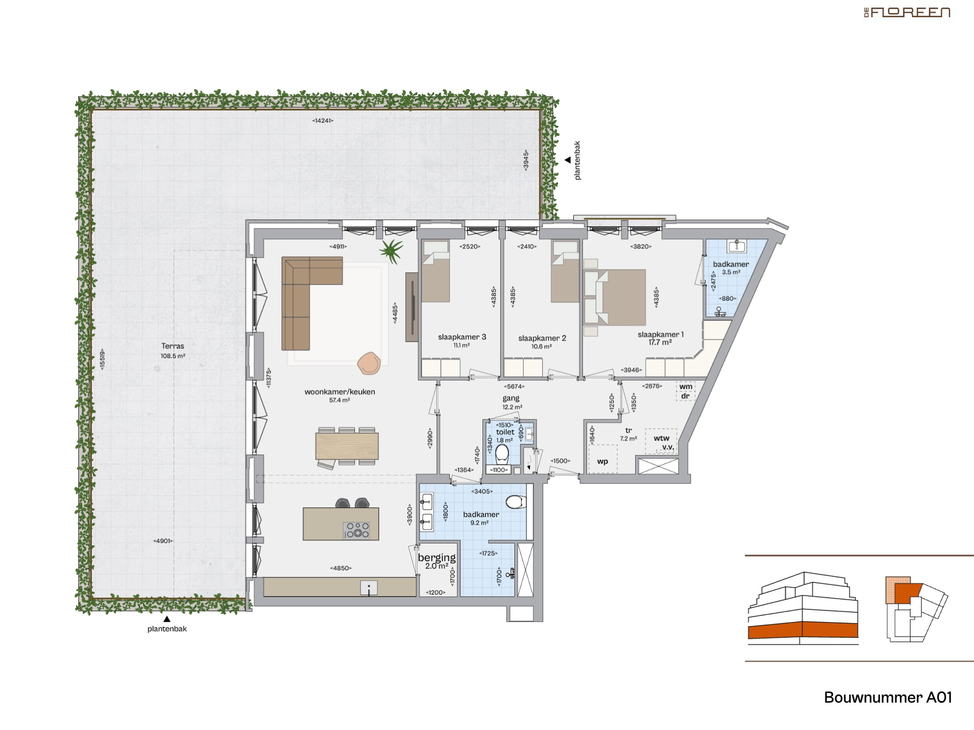 Fundaplattegrond appartement A01