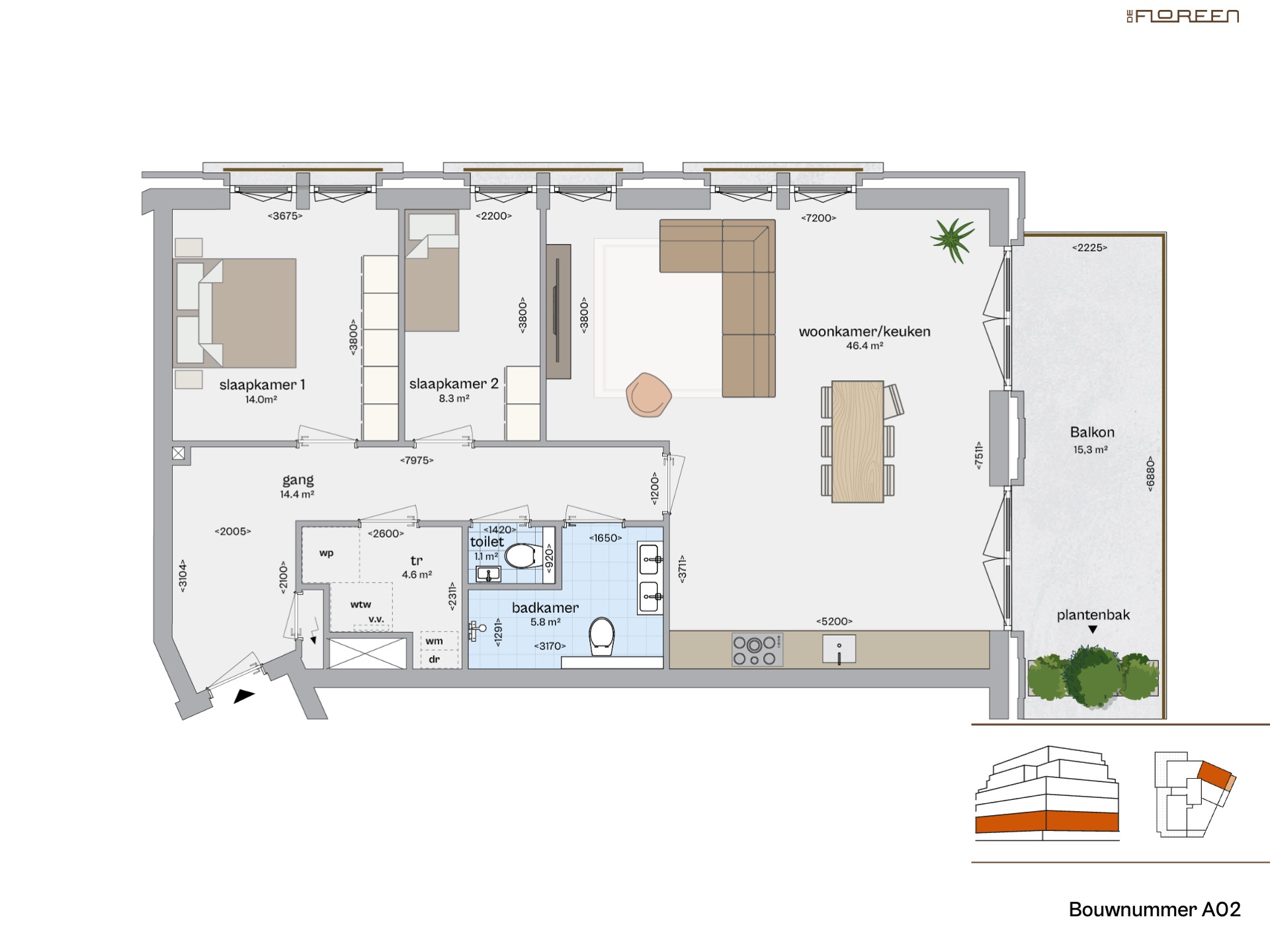 Fundaplattegrond appartement A02