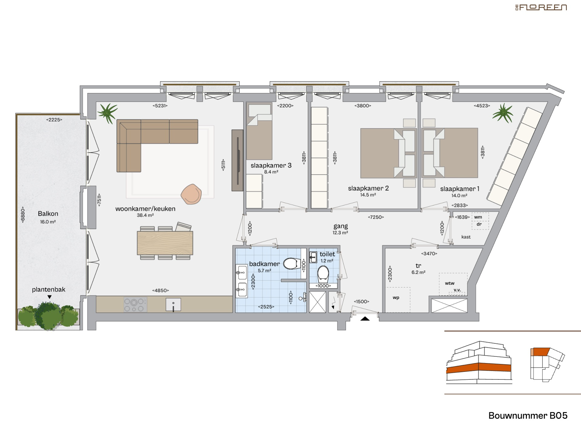 Fundaplattegrond appartement B05