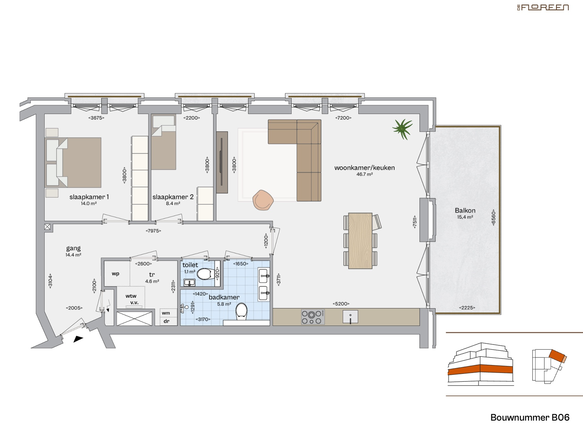 Fundaplattegrond appartement B06