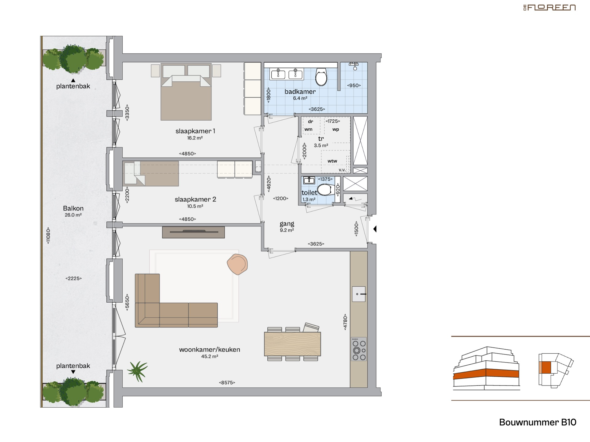 Fundaplattegrond appartement B10