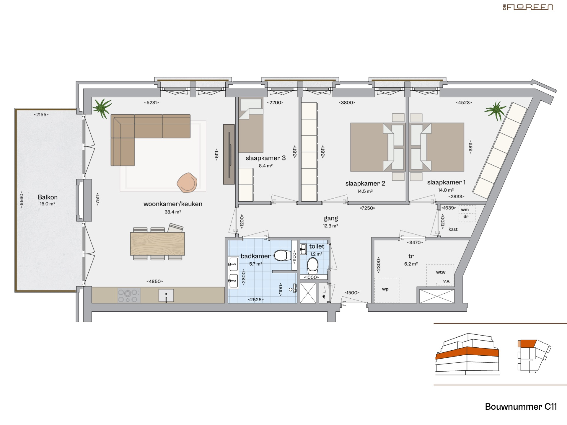 Fundaplattegrond appartement C11